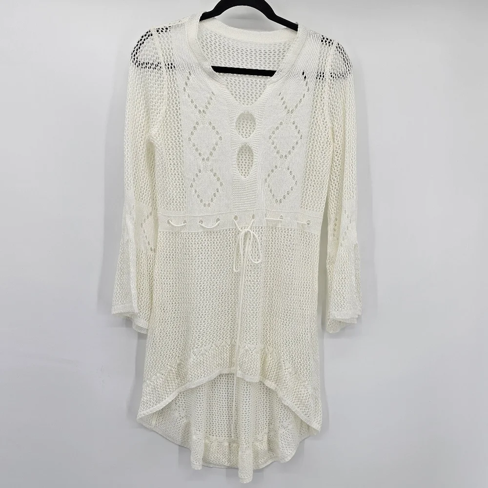Ivory Crochet Swim CoverUp Hi Lo Breathable Dress Womens One Size